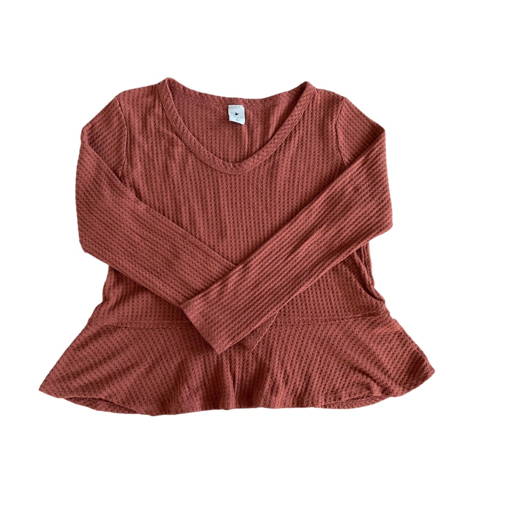 Paper Crane red peplum long sleeve shirt size large